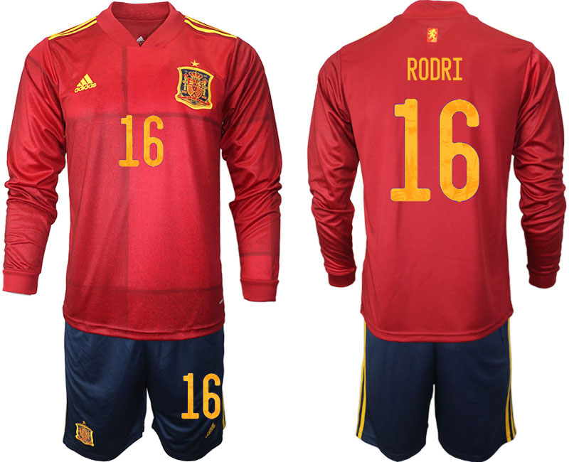 Men 2021 European Cup Spain home Long sleeve 16 soccer jerseys