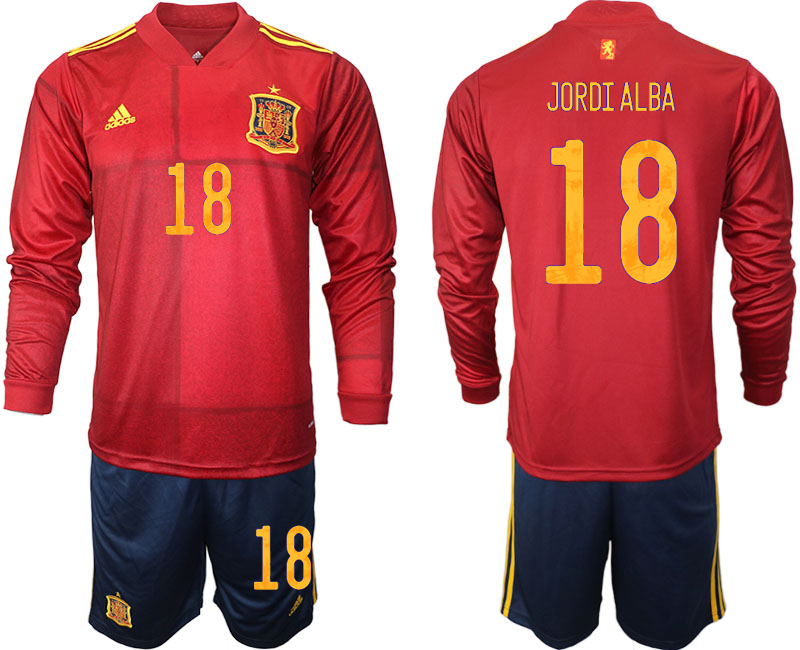 Men 2021 European Cup Spain home Long sleeve 18 soccer jerseys