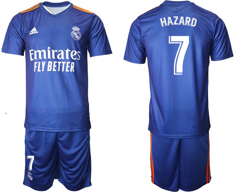 Men 2021-2022 Club Real Madrid away blue 7 Adidas Soccer Jerseys