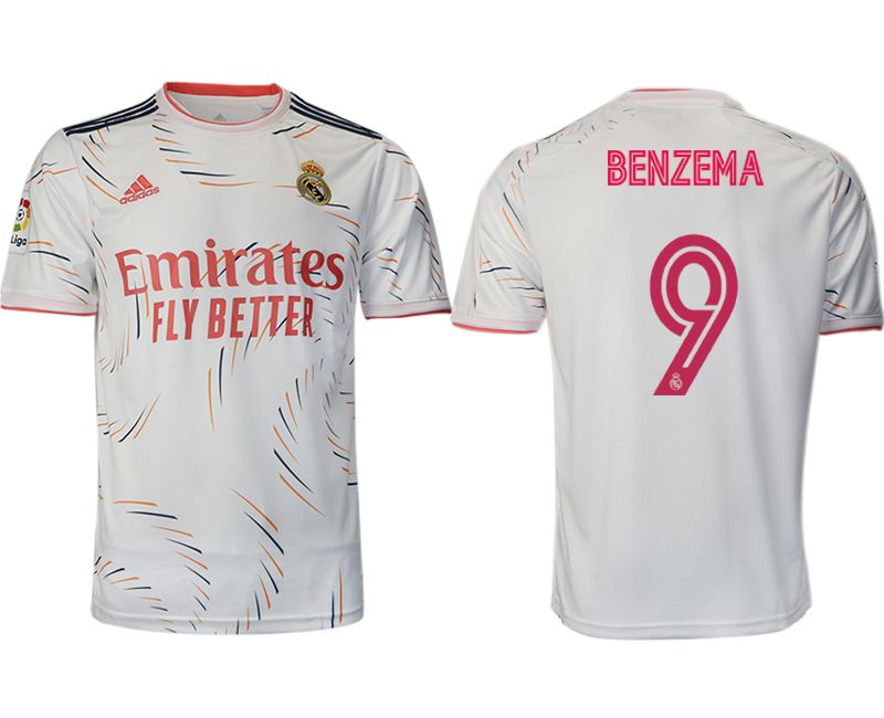 Men 2021-2022 Club Real Madrid home aaa version white 9 Adidas Soccer Jersey