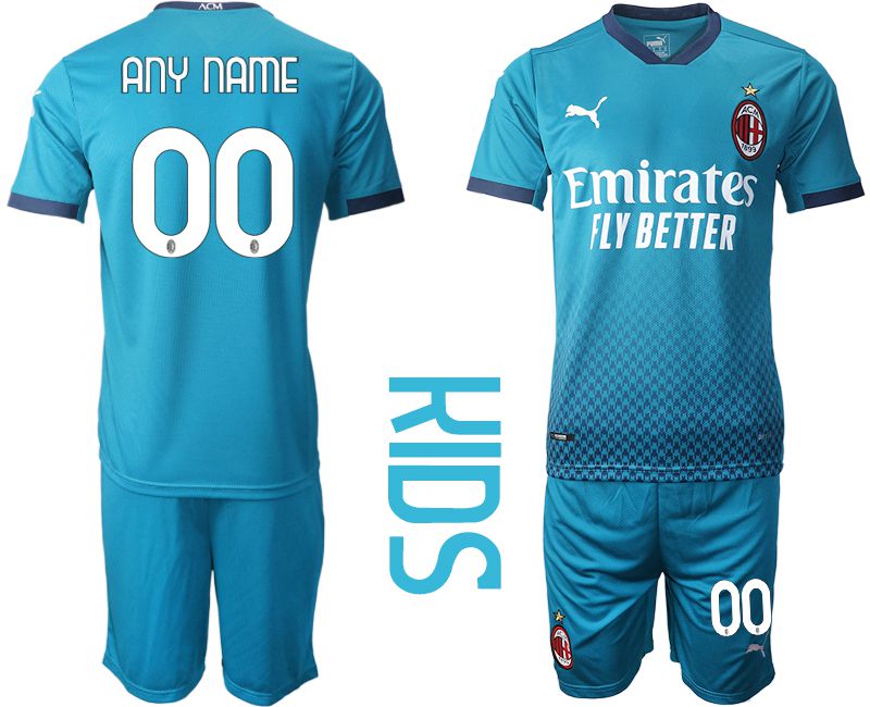 Youth 2020-2021 club AC milan away customized blue Soccer Jerseys