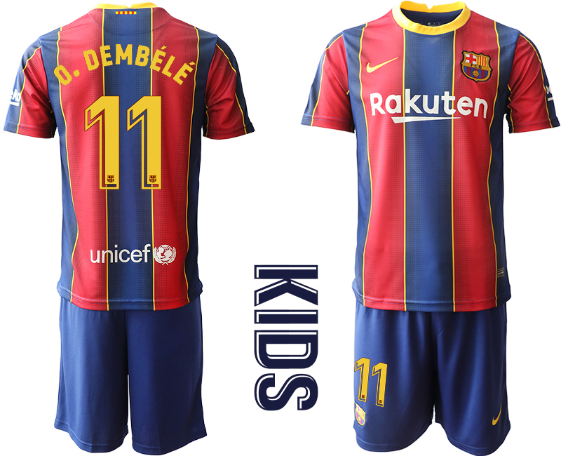 Youth 2020-2021 club Barcelona home 11 red Soccer Jerseys