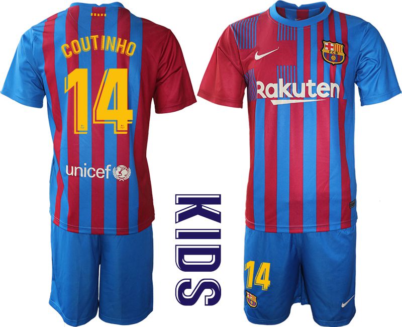 Youth 2021-2022 Club Barcelona home blue 14 Nike Soccer Jersey