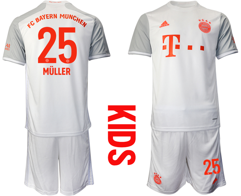 Youth 2020-2021 club Bayern Munich away white 25 Soccer Jerseys