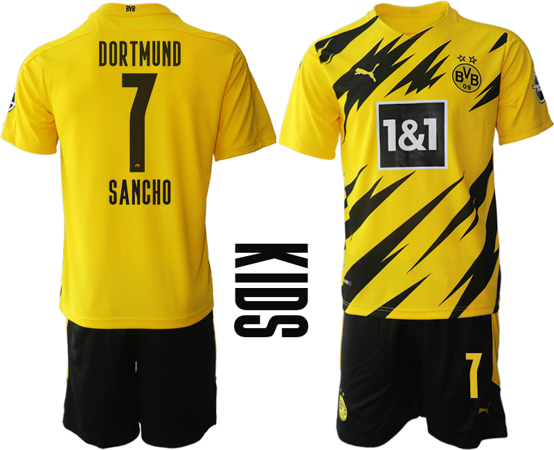 Youth 2020-2021 club Borussia Dortmund home yellow 7 Soccer Jerseys