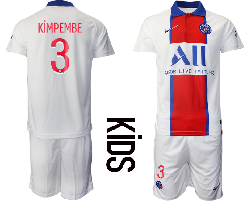 Youth 2020-2021 club Paris St German away 3 white Soccer Jerseys