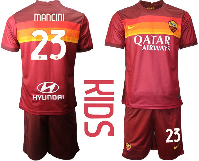 Youth 2020-2021 club AS Roma home 23 red Soccer Jerseys