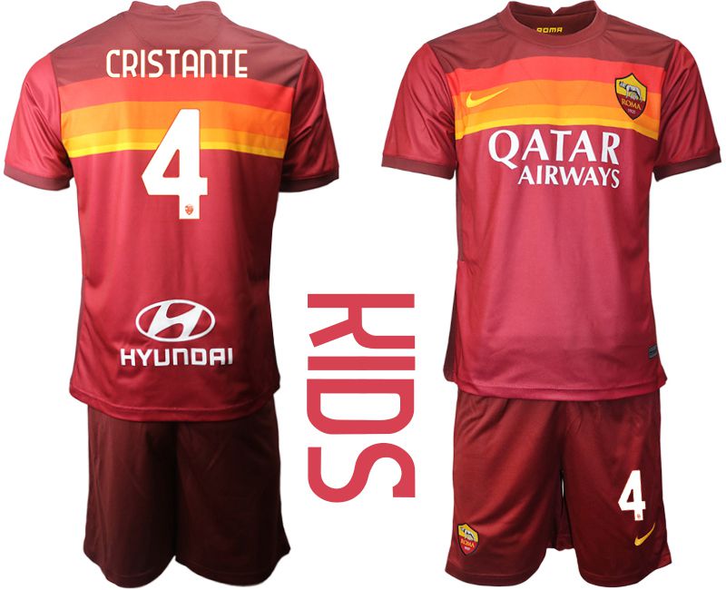 Youth 2020-2021 club AS Roma home 4 red Soccer Jerseys