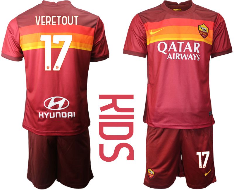 Youth 2020-2021 club AS Roma home 17 red Soccer Jerseys