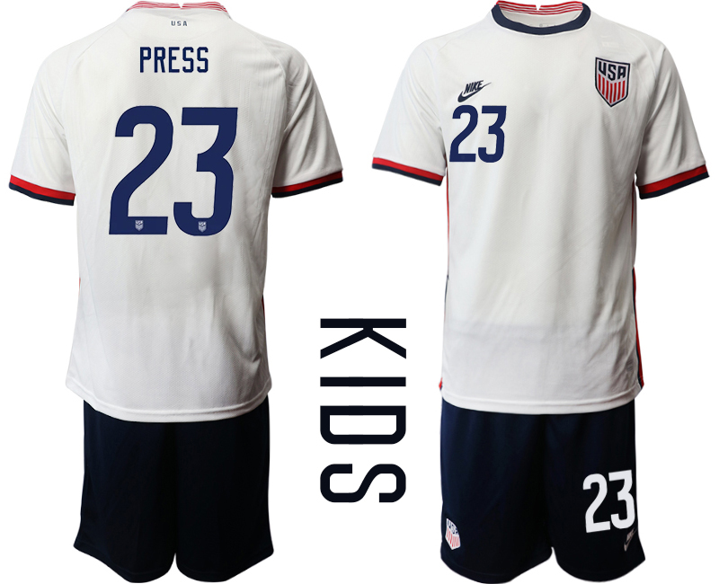 Youth 2020-2021 Season National team United States home white 23 Soccer Jersey