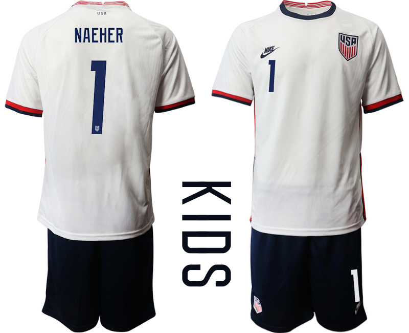 Youth 2020-2021 Season National team United States home white 1 Soccer Jersey