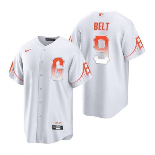 Men's San Francisco Giants #9 Brandon Belt White 2021 City Connect MLB Cool Base Nike Jersey