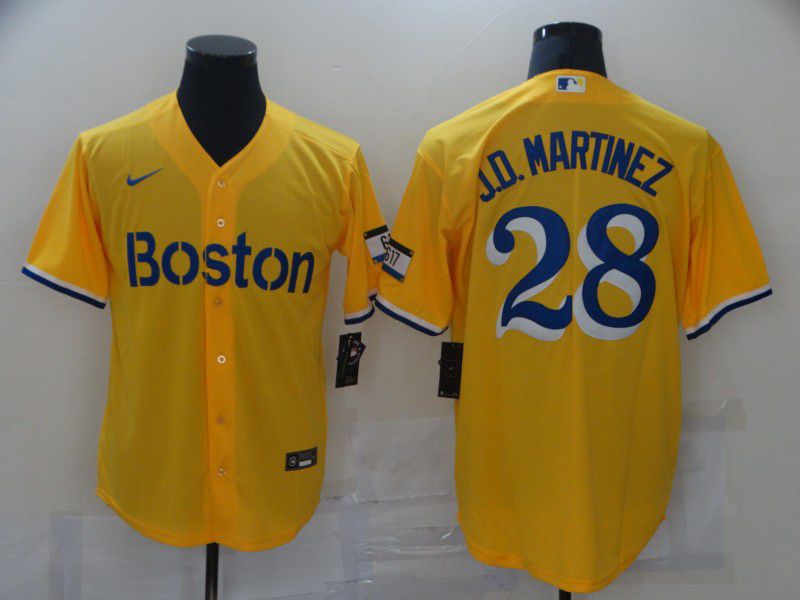 Men Boston Red Sox 28 J.D.Martinez Yellow City Edition Game 2021 Nike MLB Jerseys