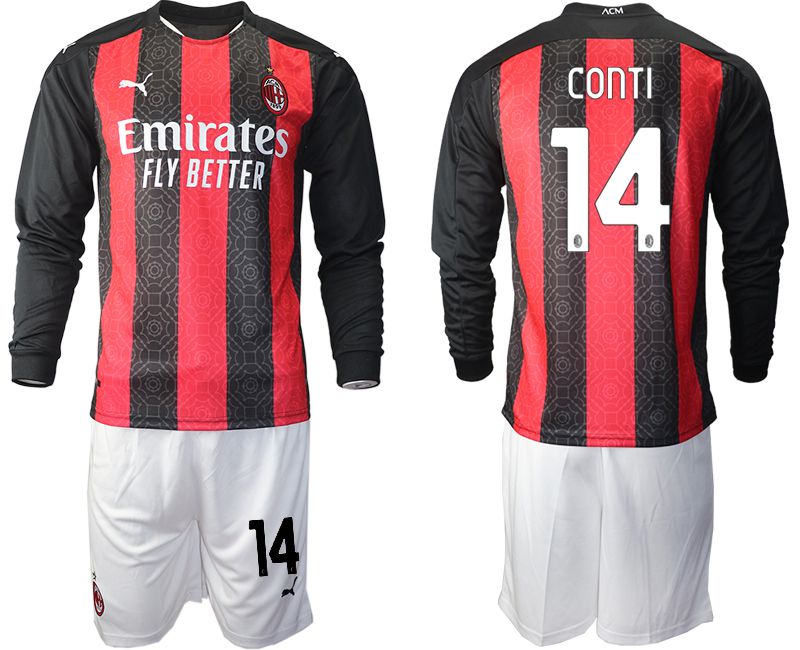 Men 2020-2021 club AC milan home long sleeve 14 red Soccer Jerseys