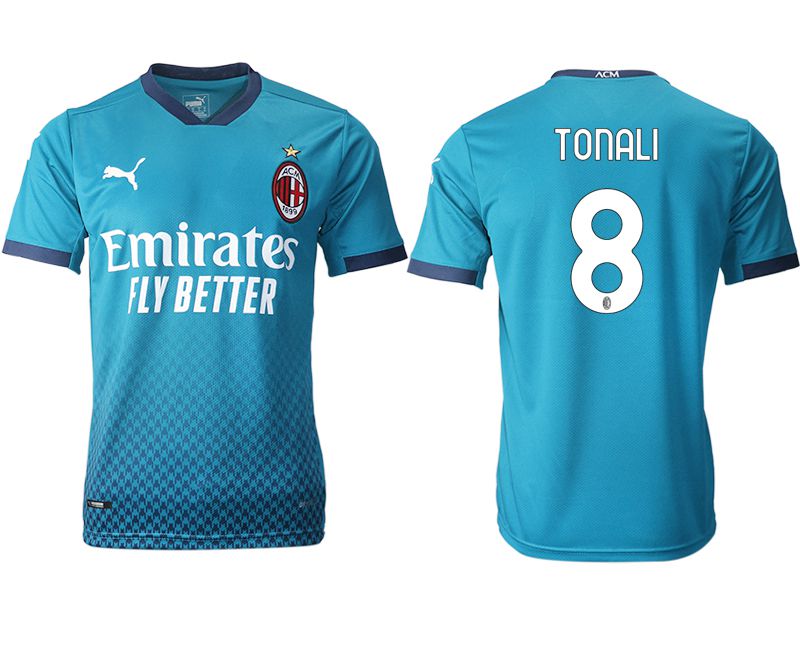 Men 2020-2021 club AC milan away aaa version 8 blue Soccer Jerseys