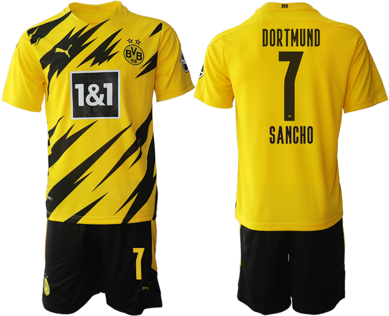 Men 2020-2021 club Borussia Dortmund home 7 yellow Soccer Jerseys