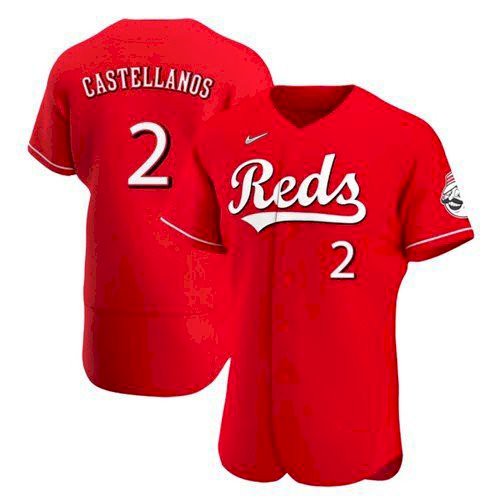 Men's Cincinnati Reds #2 Nick Castellanos Scarlet 2021 Alternate Jersey