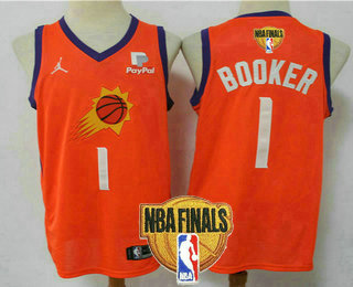 Men's Phoenix Suns #1 Devin Booker NEW Orange 2021 Finals Patch Brand Jordan Swingman Stitched NBA Jersey