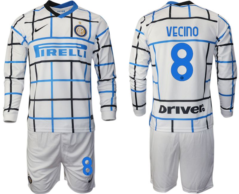 Men 2020-2021 club Inter milan away long sleeve 8 white Soccer Jerseys