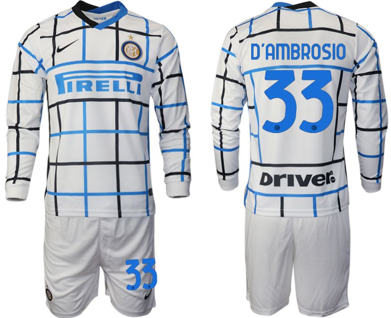 Men 2020-2021 club Inter milan away long sleeve 33 white Soccer Jerseys