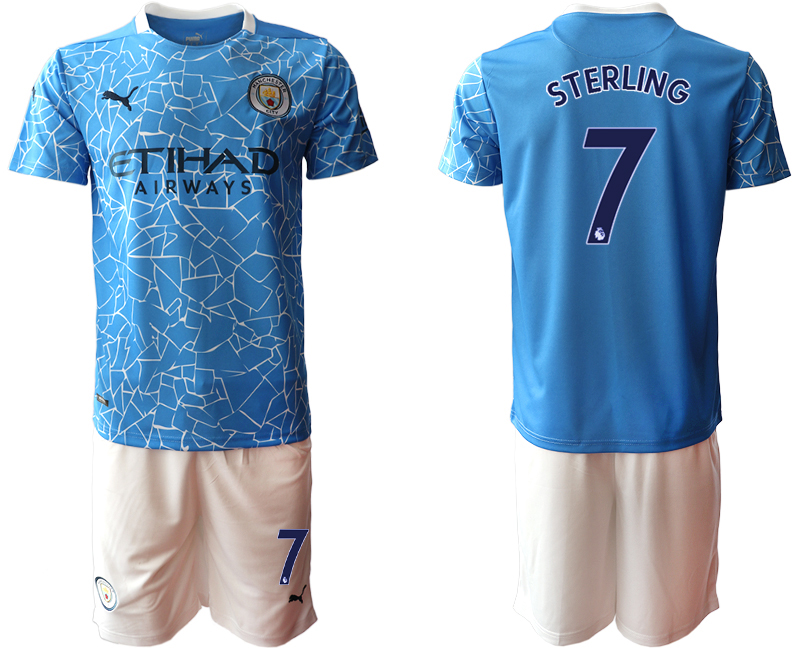 Men 2020-2021 club Manchester City home 7 blue Soccer Jerseys