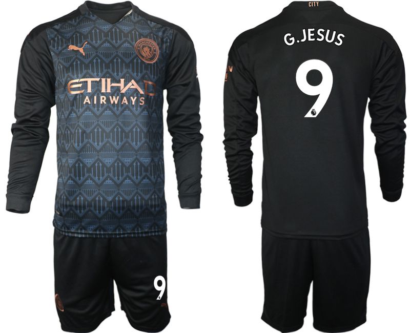 Men 2020-2021 club Manchester city home long sleeve 9 black Soccer Jerseys