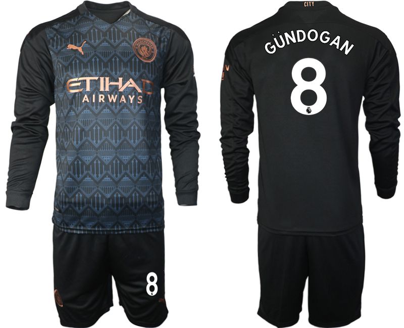 Men 2020-2021 club Manchester city home long sleeve 8 black Soccer Jerseys