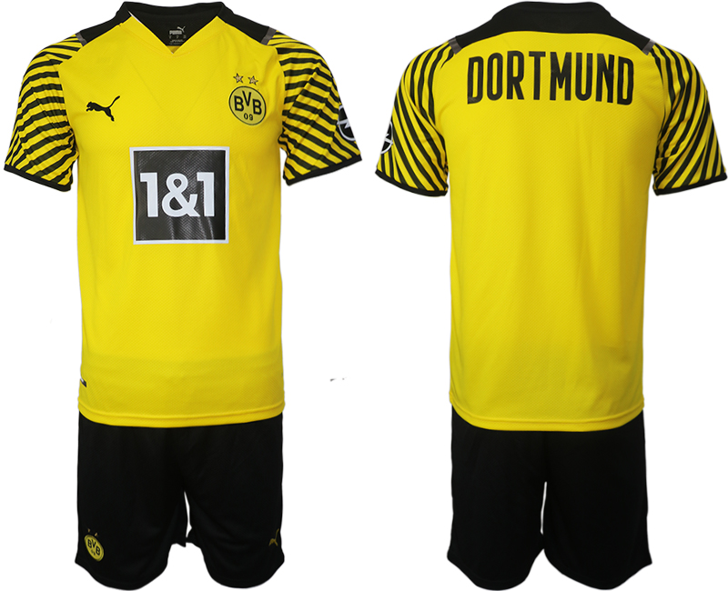 Men 2021-2022 Club Borussia Dortmund home balnk yellow Soccer Jersey