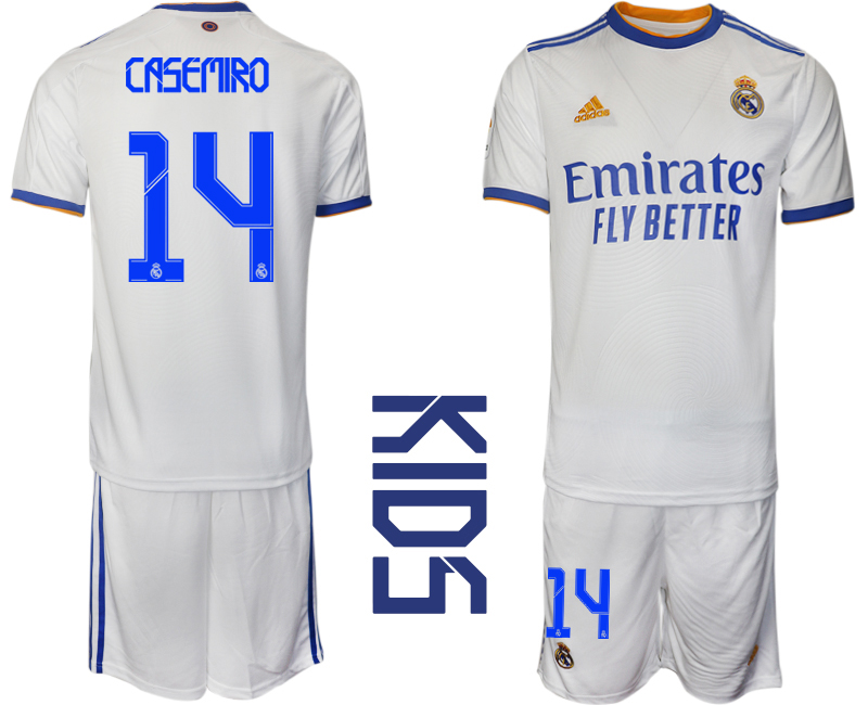 Youth 2021-2022 Club Real Madrid home white 14 Soccer Jerseys