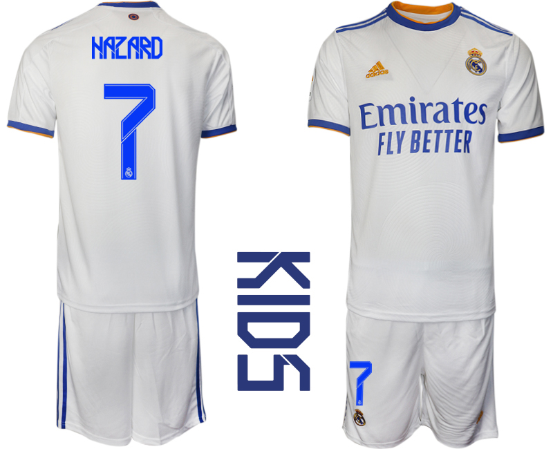 Youth 2021-2022 Club Real Madrid home white 7 Soccer Jerseys1