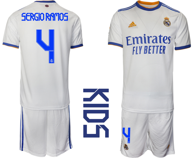 Youth 2021-2022 Club Real Madrid home white 4 Soccer Jerseys