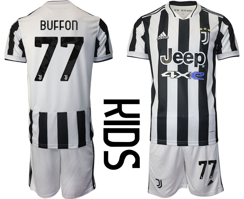 Youth 2021-2022 Club Juventus home white 77 Adidas Soccer Jersey