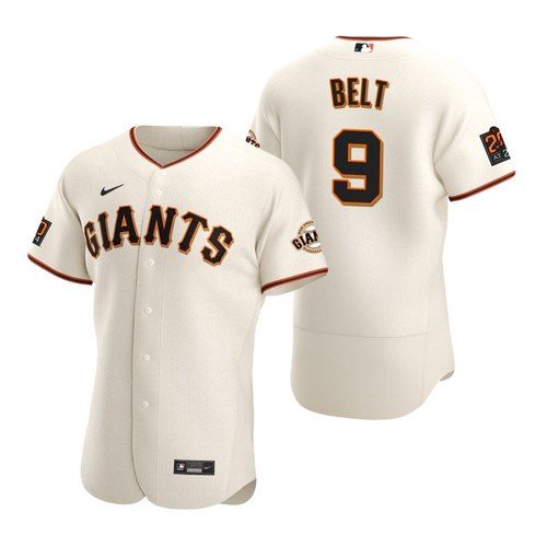 Men's San Francisco Giants #9 Brandon Belt stitched Cream Jersey