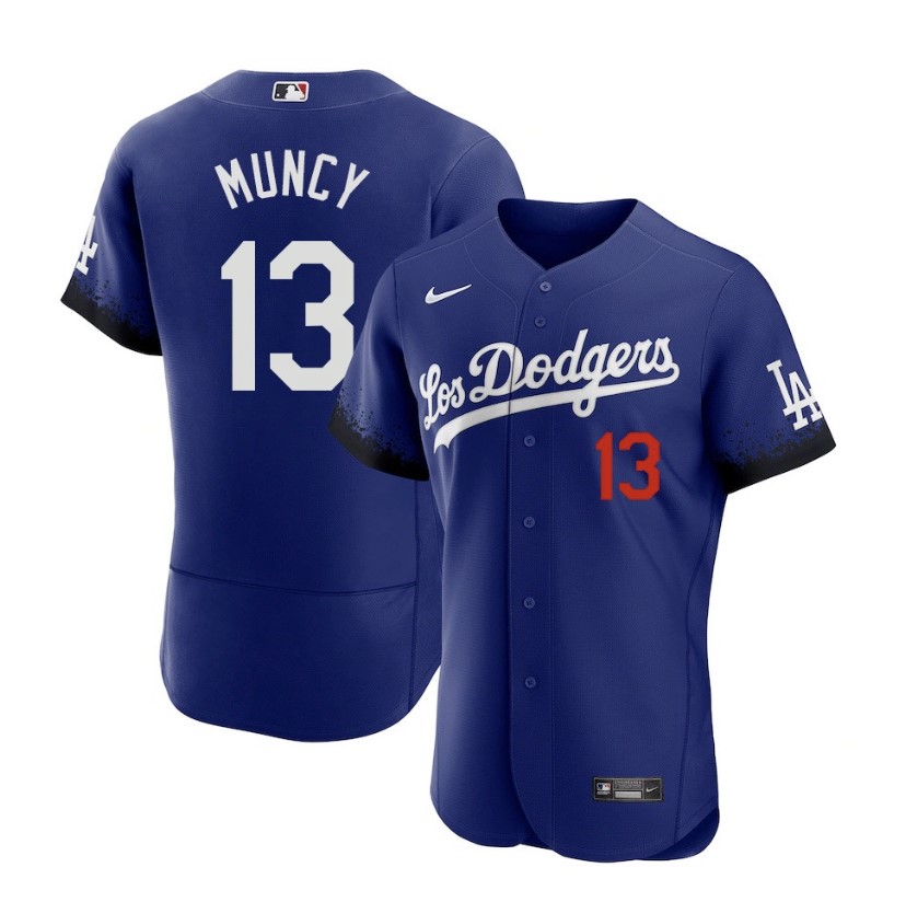 Men's Los Angeles Dodgers #13 Max Muncy Blue 2021 City Connect Flex Base Stitched Jersey