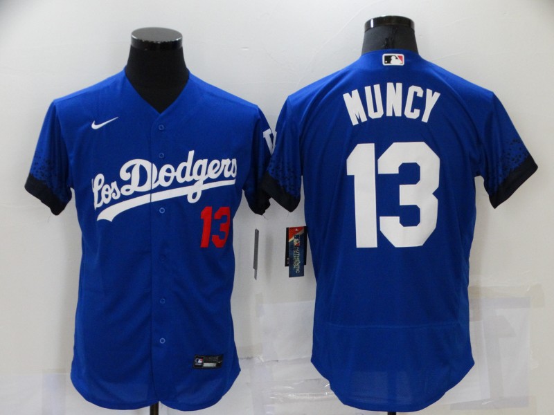 Men's Los Angeles Dodgers #13 Max Muncy Blue 2021 City Connect Flex Base Stitched Jersey