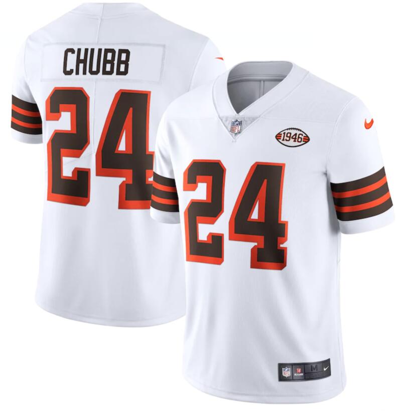 Nike Browns 24 Nick Chubb White 1946 Collection Alternate Vapor Limited Jersey