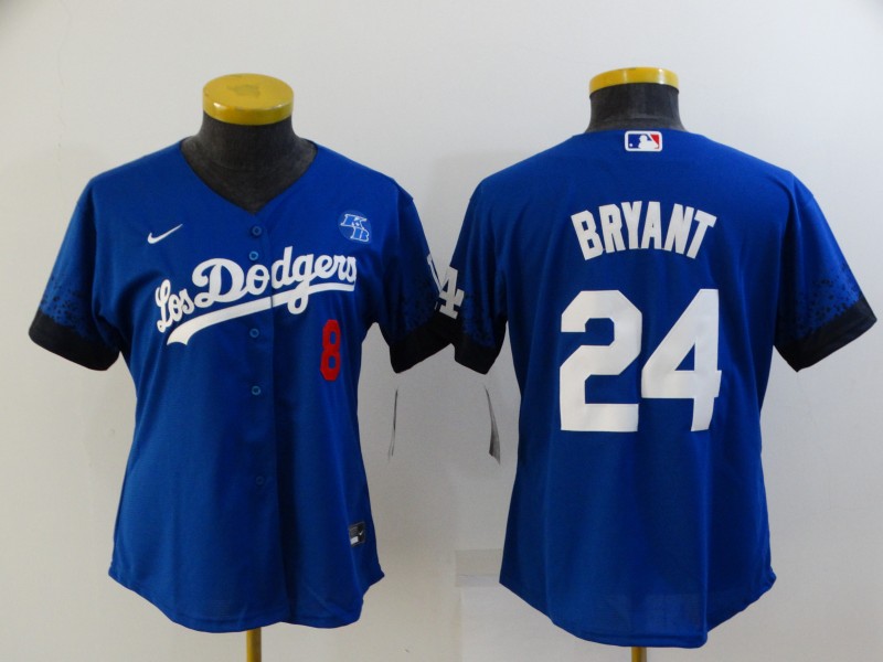 Women's Los Angeles Dodgers #8 #24 Kobe Bryant Blue 2021 City Connect Number Cool Base Stitched Jersey