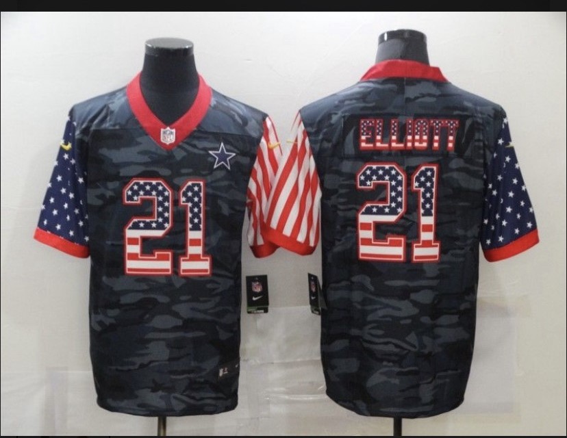 Men's Dallas Cowboys #21 Ezekiel Elliott Camo Salute To Serve USA Flag Limited Jersey