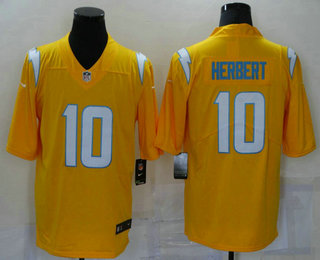 Men's Los Angeles Chargers #10 Justin Herbert Gold 2021 Inverted Legend Stitched NFL Nike Limited Jersey