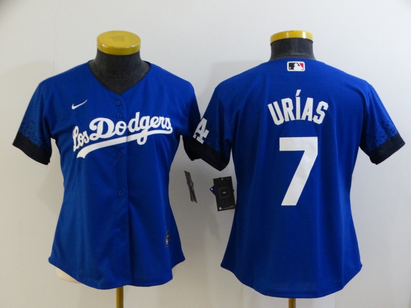 Women's Los Angeles Dodgers #7 Julio Urias Blue 2021 City Connect Cool Base Stitched Jersey