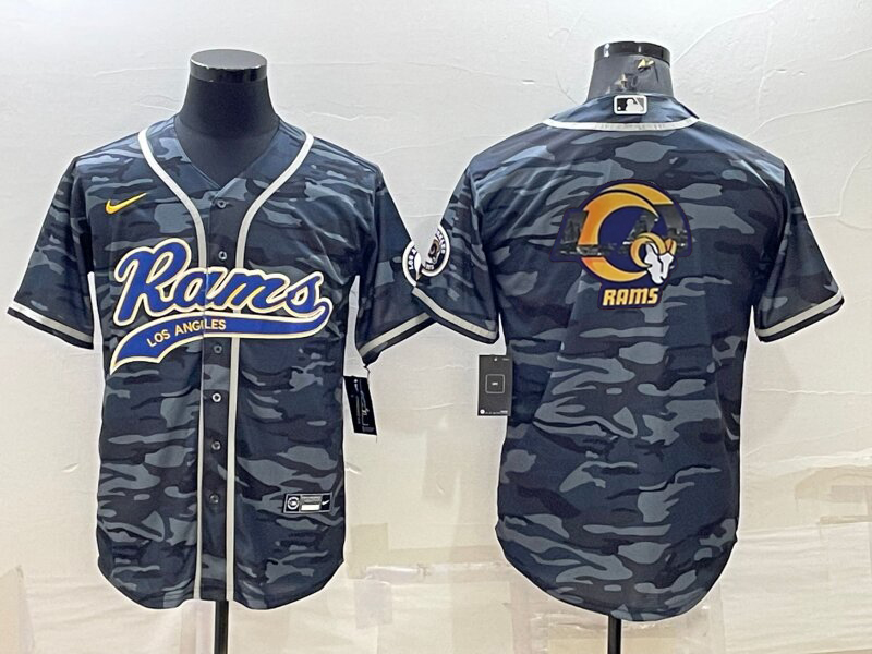 Men's Los Angeles Rams Grey Camo Team Big Logo With Patch Cool Base Stitched Baseball Jersey