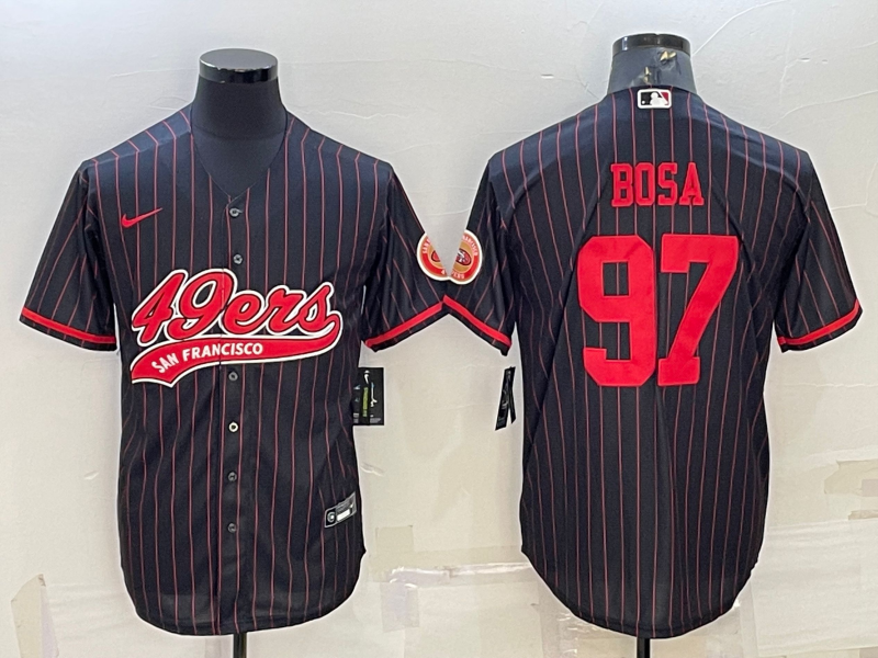 Men's San Francisco 49ers #97 Nick Bosa Black With Patch Cool Base Stitched Baseball Jersey