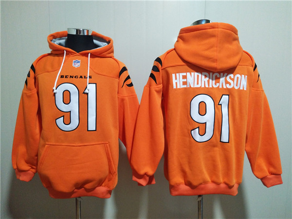 Men's Cincinnati Bengals #91 Trey Hendrickson Orange Pullover Hoodie