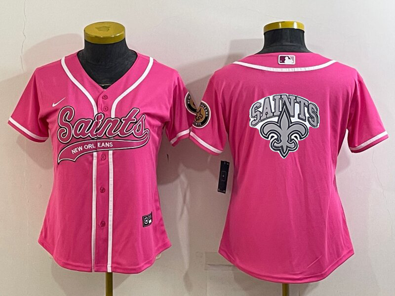 Women's New Orleans Saints Pink Team Big Logo With Patch Cool Base Stitched Baseball Jersey