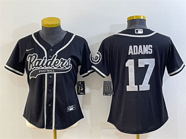 Women's Las Vegas Raiders #17 Davante Adams Black With Patch Cool Base Stitched Baseball Jersey(Run Small)