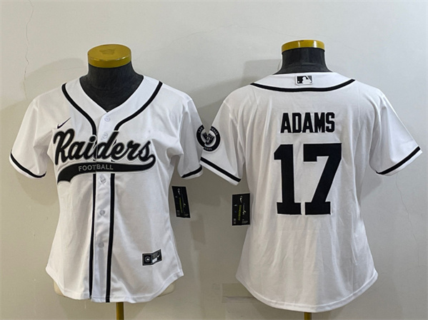 Women's Las Vegas Raiders #17 Davante Adams White With Patch Cool Base Stitched Baseball Jersey(Run Small)