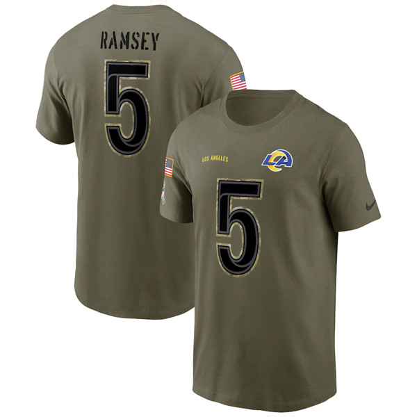 Men's Los Angeles Rams #5 Jalen Ramsey 2022 Olive Salute to Service T-Shirt