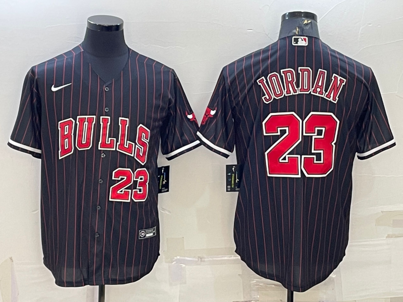 Men's Chicago Bulls #23 Michael Jordan Black Cool Base Stitched Baseball Jersey