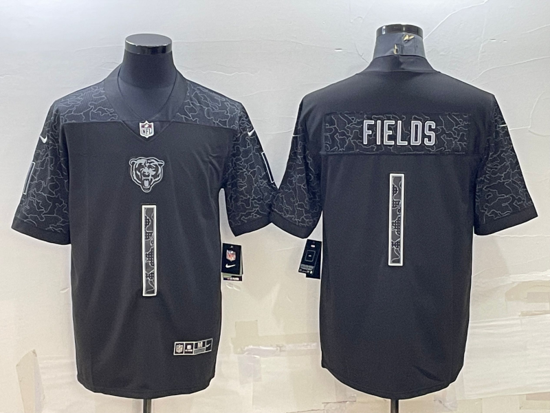 Men's Chicago Bears Blank #1 Justin Fields Black Reflective Limited Stitched Football Jersey