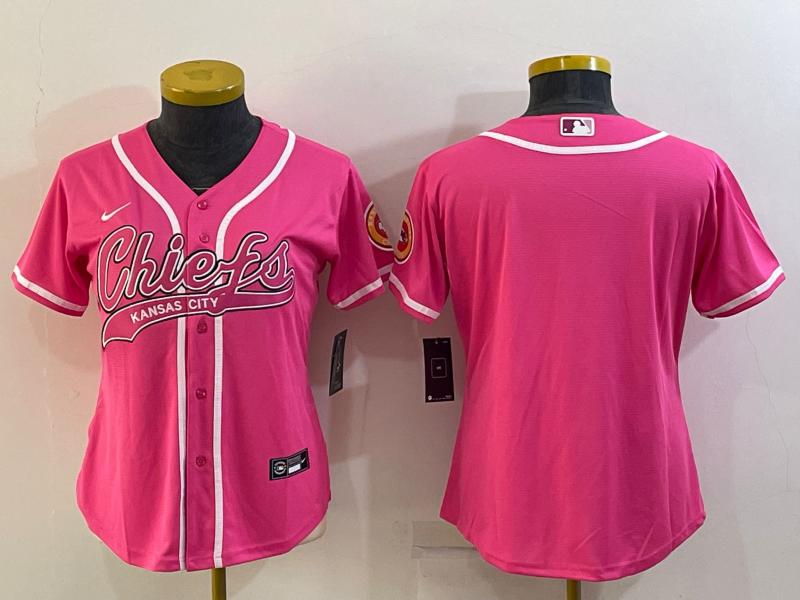 Women's Kansas City Chiefs Blank Pink With Patch Cool Base Stitched Baseball Jersey